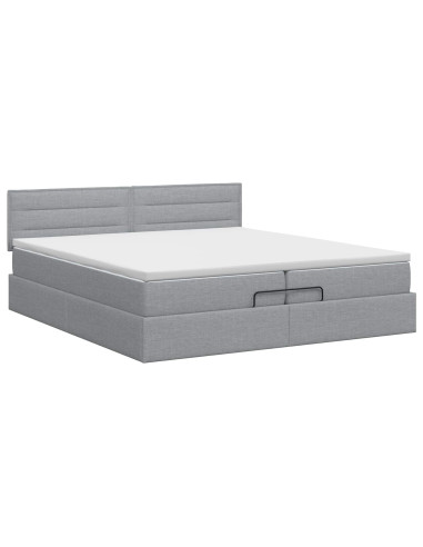 Letto ottomano con materasso Grigio Chiaro 200 x 200 cm Tessuto