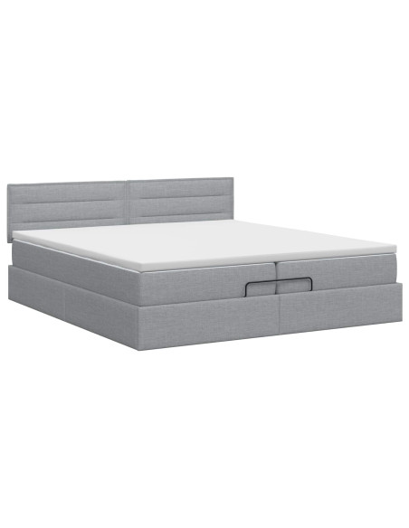 Letto ottomano con materasso Grigio Chiaro 200 x 200 cm Tessuto