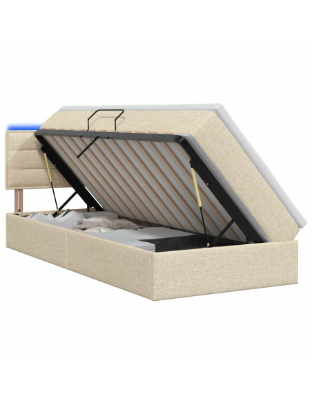 Letto con contenitore LED e materasso Crema 90 x 200 cm Tessuto