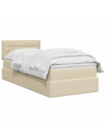 Letto con contenitore LED e materasso Crema 90 x 200 cm Tessuto