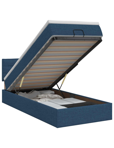 Letto ottomano con materasso Blu 90 x 200 cm Tessuto