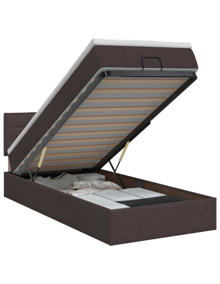 Letto ottomano con materasso Marrone Scuro 90 x 190 cm Tessuto