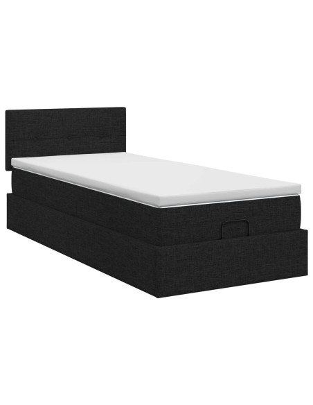 Letto ottomano con materasso Nero 100 x 200 cm Tessuto