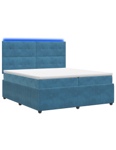 Letto Box Spring LED con Materasso Blu 200 x 200 cm Velluto