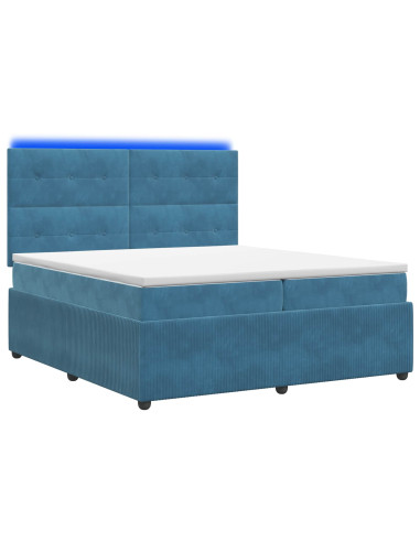 Letto Box Spring LED con Materasso Blu 200 x 200 cm Velluto