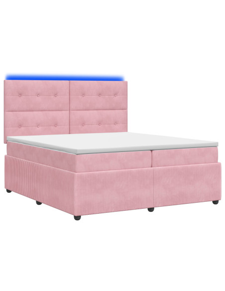 Letto Box Spring LED con Materasso Rosa 200 x 200 cm Velluto