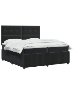 Letto Box Spring LED con Materasso Nero 200 x 200 cm Velluto 2