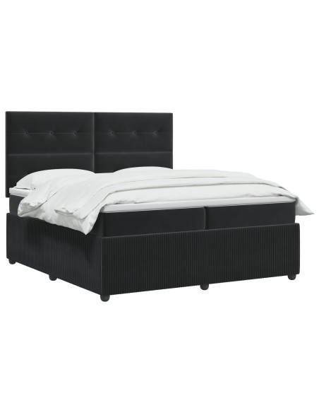 Letto Box Spring LED con Materasso Nero 200 x 200 cm Velluto