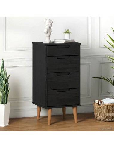 Cassettiera MOLDE Nero 40 x 35 x 82 cm Legno Massello di Pino