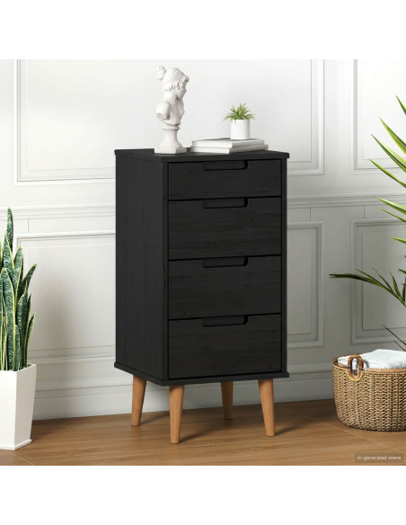 Cassettiera MOLDE Nero 40 x 35 x 82 cm Legno Massello di Pino