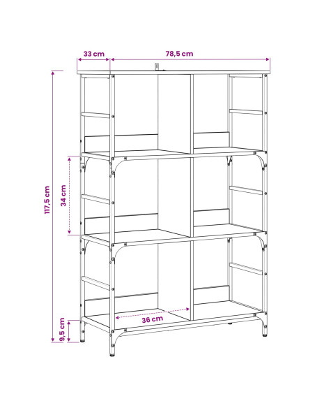 Libreria Rovere nero 78,5 x 33 x 117,5 cm metallo PB