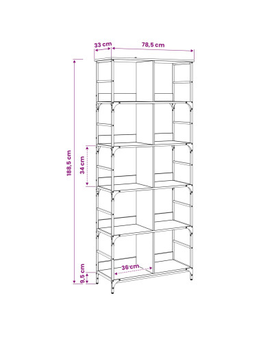 Libreria Rovere nero 78,5 x 33 x 188,5 cm metallo PB