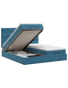 Letto ottomano con materasso 2 pz Blu Scuro Velluto