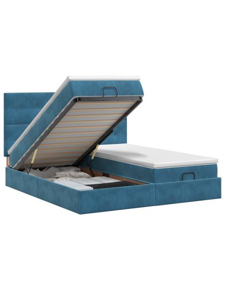 Letto ottomano con materasso 2 pz Blu Scuro Velluto
