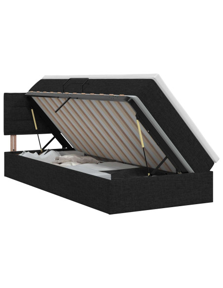 Letto con contenitore e materasso con testiera Nero 90 x 200 cm