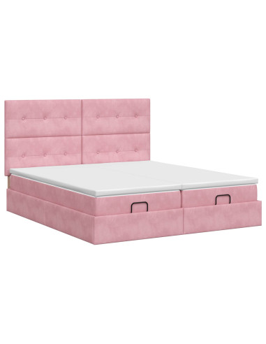 Letto ottomano con materasso con testiera 2 pz Rosa Velluto