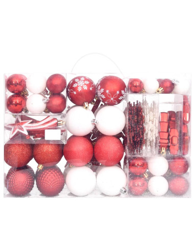Set Addobbi di Natale 108 pz Rosso e Bianco