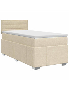 Letto box spring con materasso Crema 90 x 200 cm Tessuto