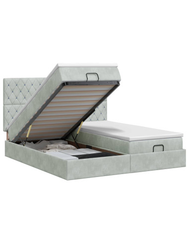 Letto ottomano con materasso 2 pcs Grigio Chiaro Velluto
