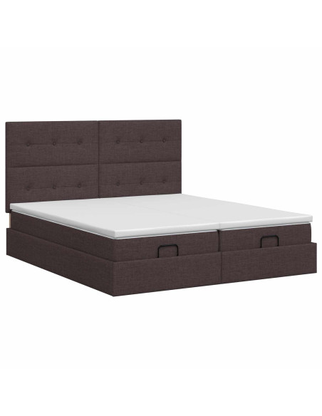 Letto ottomano con materasso 2 pz Marrone Scuro Tessuto