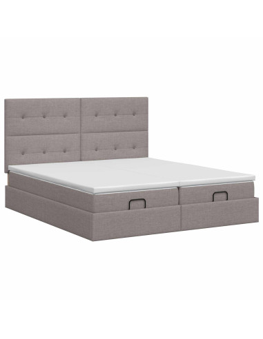 Letto ottomano con materasso con testiera 2 pz Tortora Tessuto