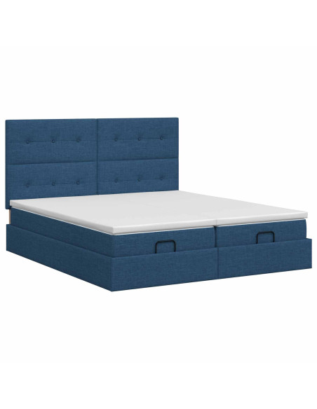 Letto ottomano con materasso con testiera 2 pz Blu Tessuto