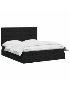 Letto ottomano con materasso con testiera 2 pz Nero Tessuto 2
