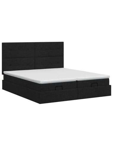 Letto ottomano con materasso con testiera 2 pz Nero Tessuto