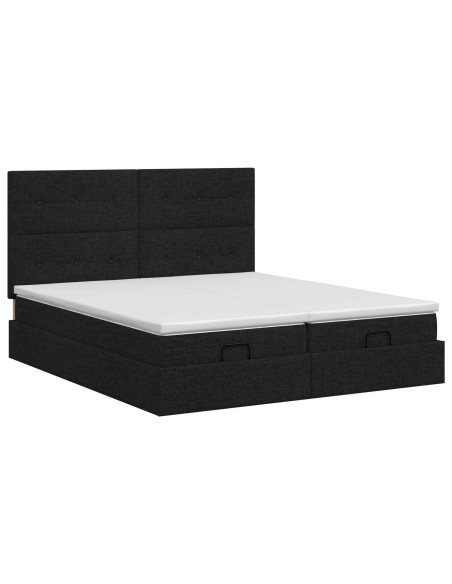 Letto ottomano con materasso con testiera 2 pz Nero Tessuto
