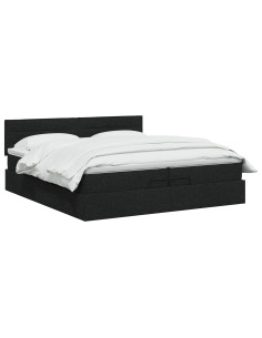 Letto ottomano con materasso Nero 200 x 200 cm Tessuto 2