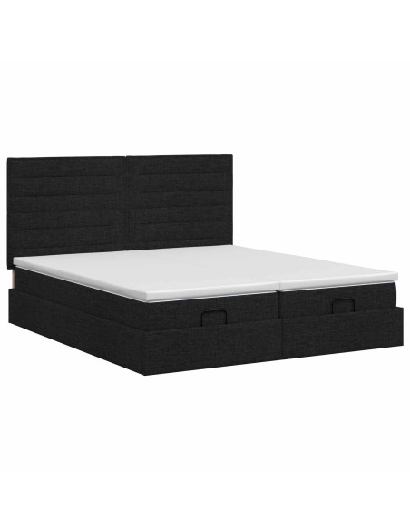 Letto ottomano con materasso con testiera 2 pcs Nero Tessuto