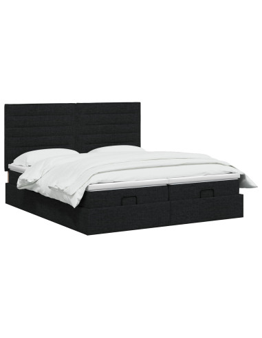Letto ottomano con materasso con testiera 2 pcs Nero Tessuto