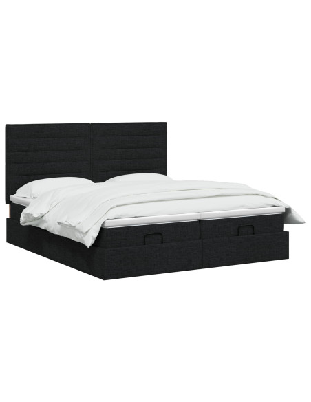 Letto ottomano con materasso con testiera 2 pcs Nero Tessuto