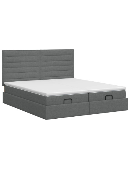 Letto ottomano con materasso 2 pcs Grigio Scuro Tessuto