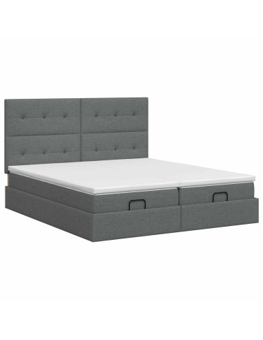 Letto ottomano con materasso 2 pz Grigio Scuro Tessuto