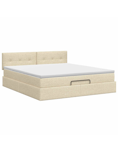 Letto ottomano con materasso Crema 180 x 200 cm Tessuto
