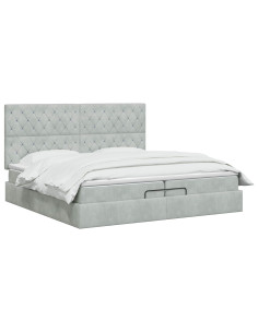 Letto ottomano con materasso Grigio Chiaro 200 x 200 cm Velluto 2
