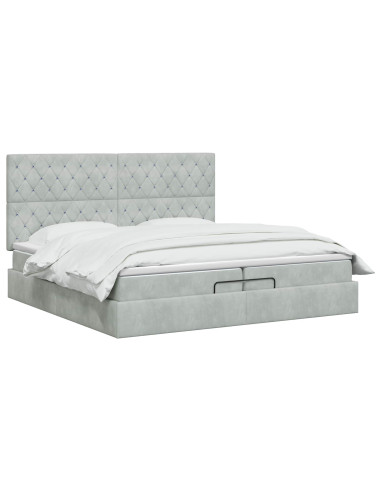 Letto ottomano con materasso Grigio Chiaro 200 x 200 cm Velluto
