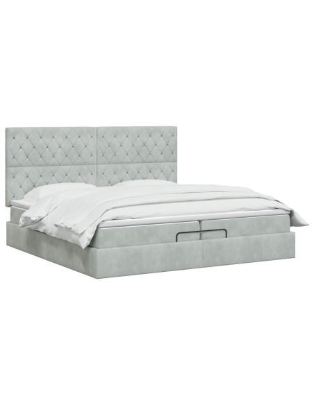 Letto ottomano con materasso Grigio Chiaro 200 x 200 cm Velluto