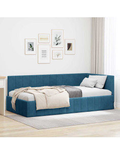 Cornice del letto ad angolo Blu 90 cm x 190 cm Velluto