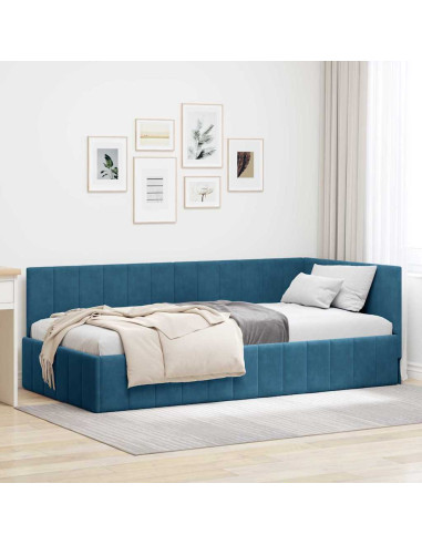 Cornice del letto ad angolo Blu 90 cm x 190 cm Velluto