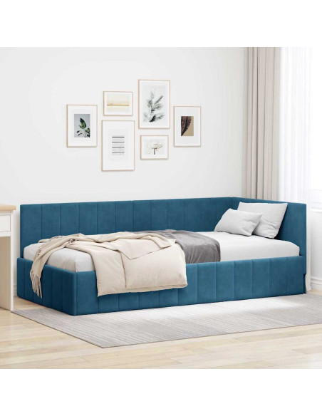 Cornice del letto ad angolo Blu 90 cm x 190 cm Velluto