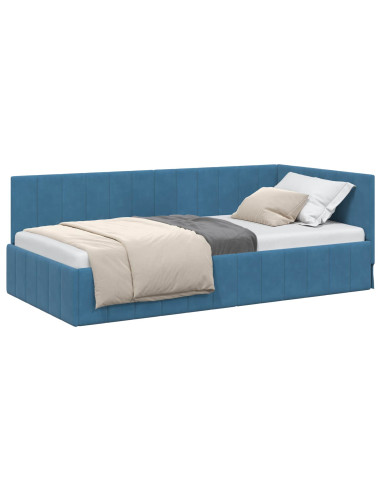 Cornice del letto ad angolo Blu 90 cm x 190 cm Velluto
