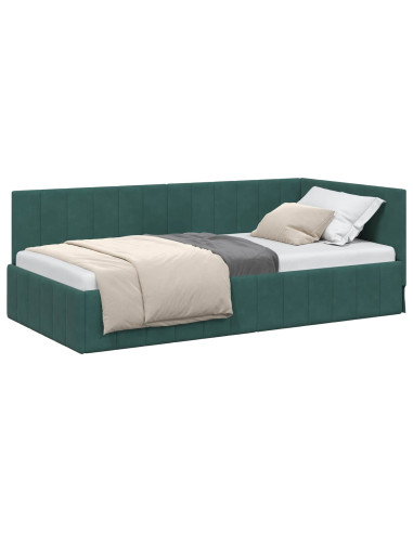 Cornice del letto ad angolo Verde Scuro 90 cm x 200 cm Velluto