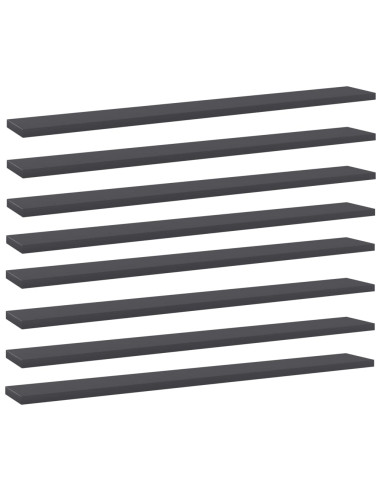 Ripiani per Libreria 8pz Grigi 80x10x1,5cm in Legno Multistrato