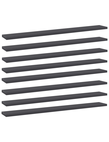 Ripiani per Libreria 8pz Grigi 80x10x1,5cm in Legno Multistrato