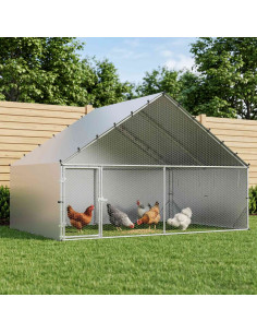 Pollaio con tetto Argento 300 x 200 x 190 cm Acciaio zincato