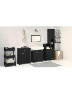 Set di mobili per il bagno 4 pcs Rovere Nero Legno multistrato