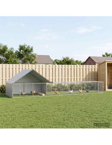 Gabbia per Galline con Tetto e Giardino 2 pz Argento