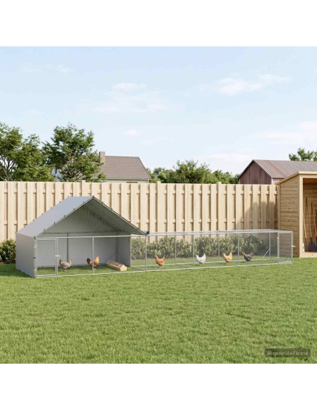 Gabbia per Galline con Tetto e Giardino 2 pz Argento